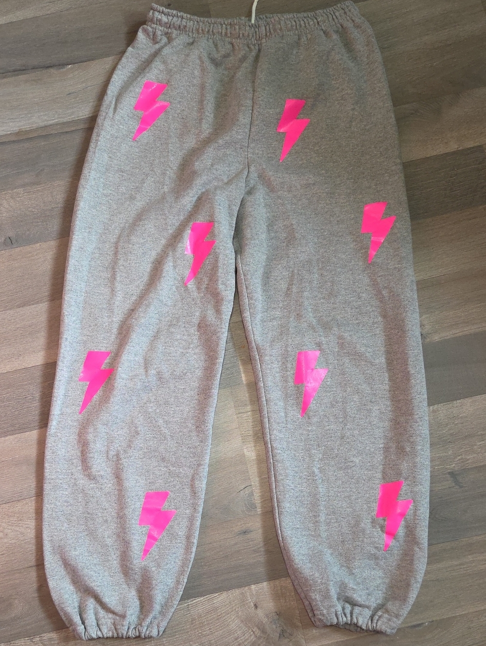 LAST CHANCE Juniors Grey Sweatpants with Neon Pink Lightning Bolt Accents
